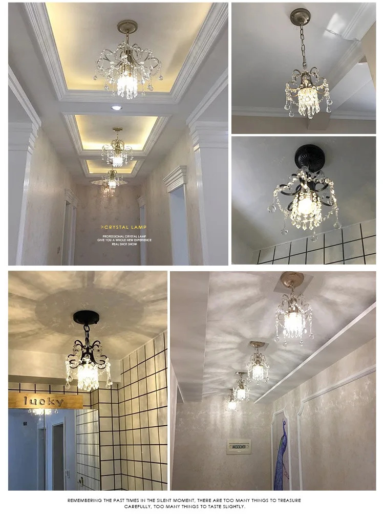 Simple crystal chandelier single head bedroom aisle balcony entrance crystal small hanging lamps, E27, white/gold Dia 23cm