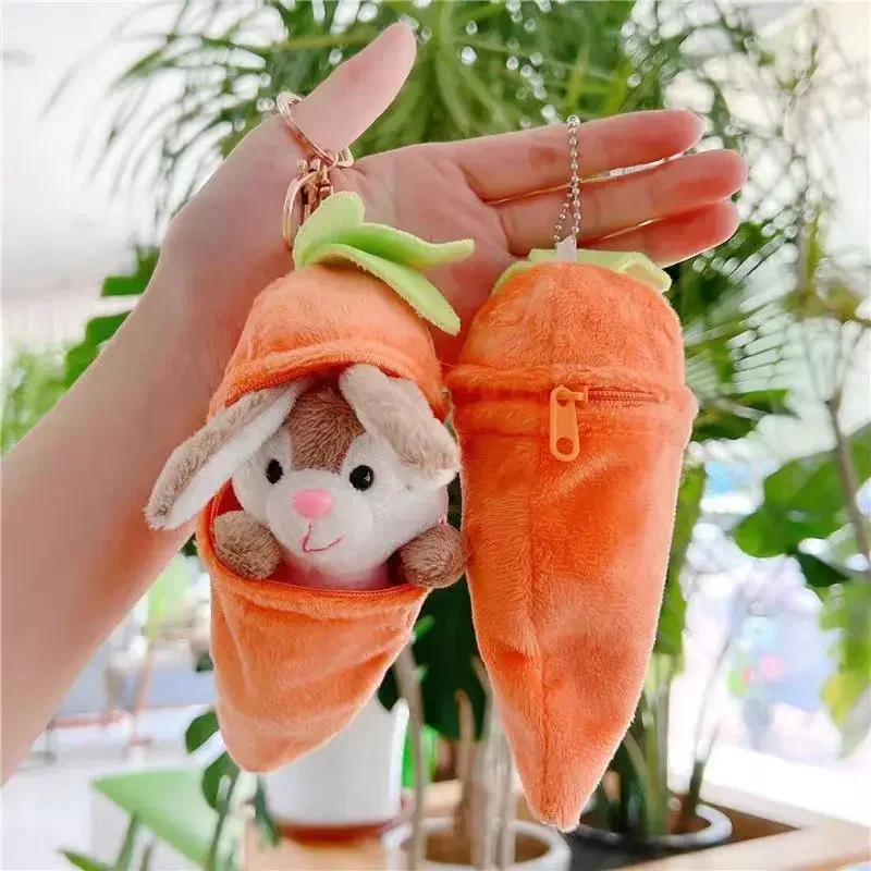 Cute Carrot and Rabbit Plush Doll Creative Detachable Transformed Kawaii Rabbit Carrot Bag Pendant Easter Basket Perfect Gift