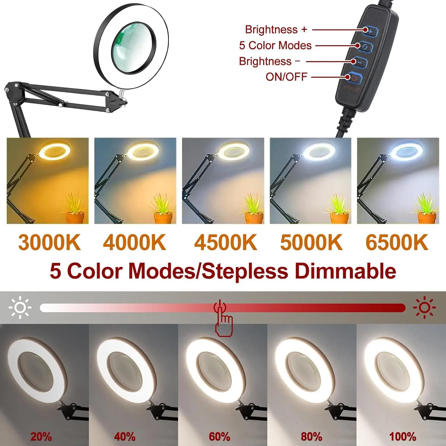 LED Long-arm American Desk Lamp Welding and Authentication Repair Work Folding Magnifying Glass Desk Lamp for Eye Protection