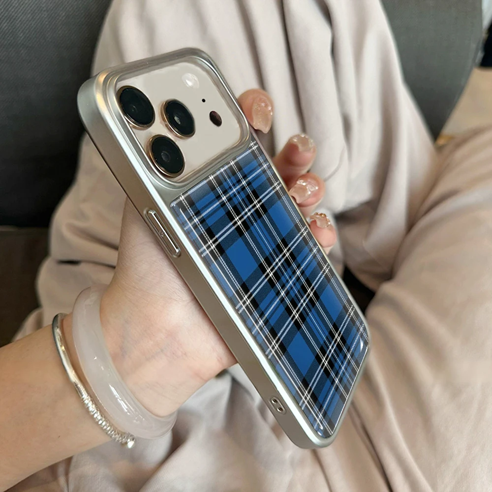 Einfache blaue karierte Drop-Glue INS Hülle für iPhone 15 17 13 Pro Max Phone 11 12 ProMax 14 15 16 Plus Hüllen Stoßfeste Luxus-Fundas – Detail 12