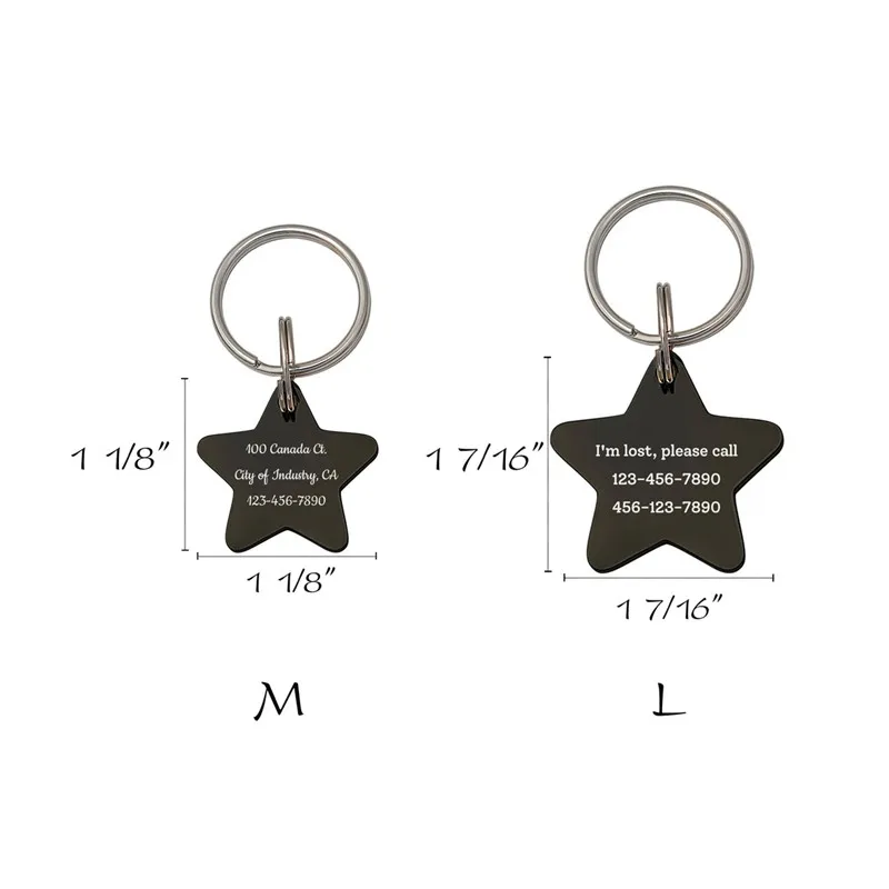 Personalized Dog Cat Tags Engraved on Both Sides Star Shape Stainless Steel Pet ID Pendants Custom Nameplate for Kitten Puppy