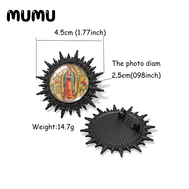 بروش فني على شكل قبة زجاجية مطبوعة ، دبوس أسود ، منتجات يدوية ، هدايا للنساء والرجال ، جديد ، سيدة غوادالوبي ، 2023