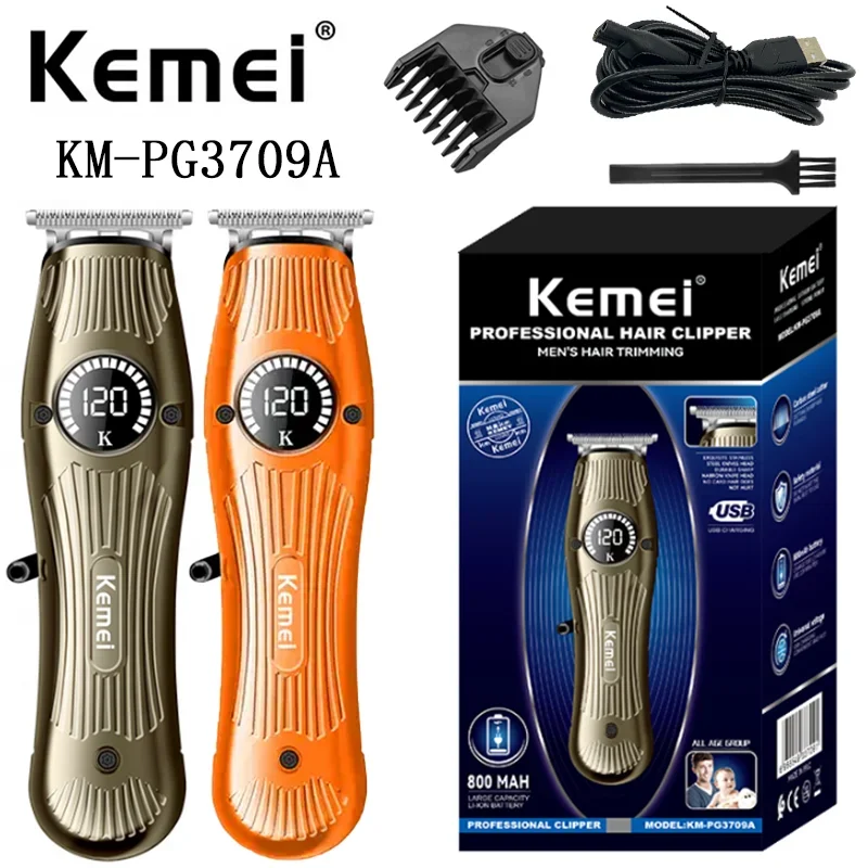 

Lcd Digital Display Metal Body Hair Clipper Kemei Km-Pg3709a Usb Current Hair Cut Electric Hair Trimmer Cutter