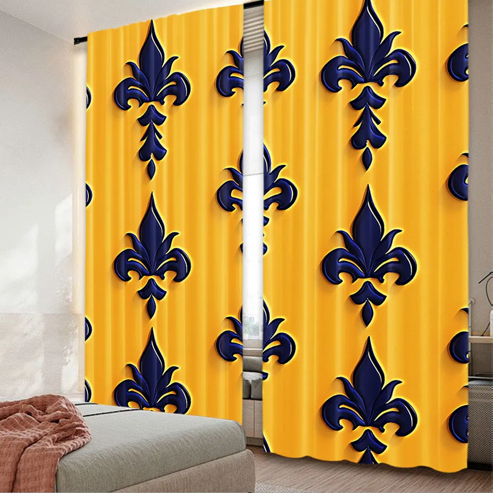 2Pcs Fleur De Lis Curtain Historical Lily Motifs Retro Emblem Design For Bedroom Living Room And Dining Room 29.53X65.35In,