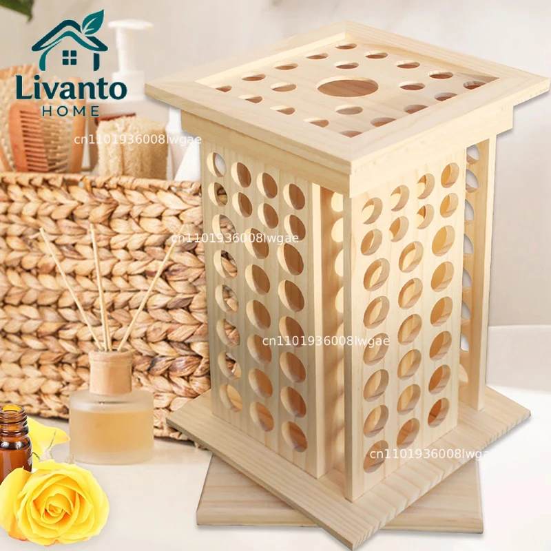 

Essential Oil Display Rack Rotating Makeup Storage Stand Wooden Multifunctional Coconut Oil Rolling Bottle Organizer Holder