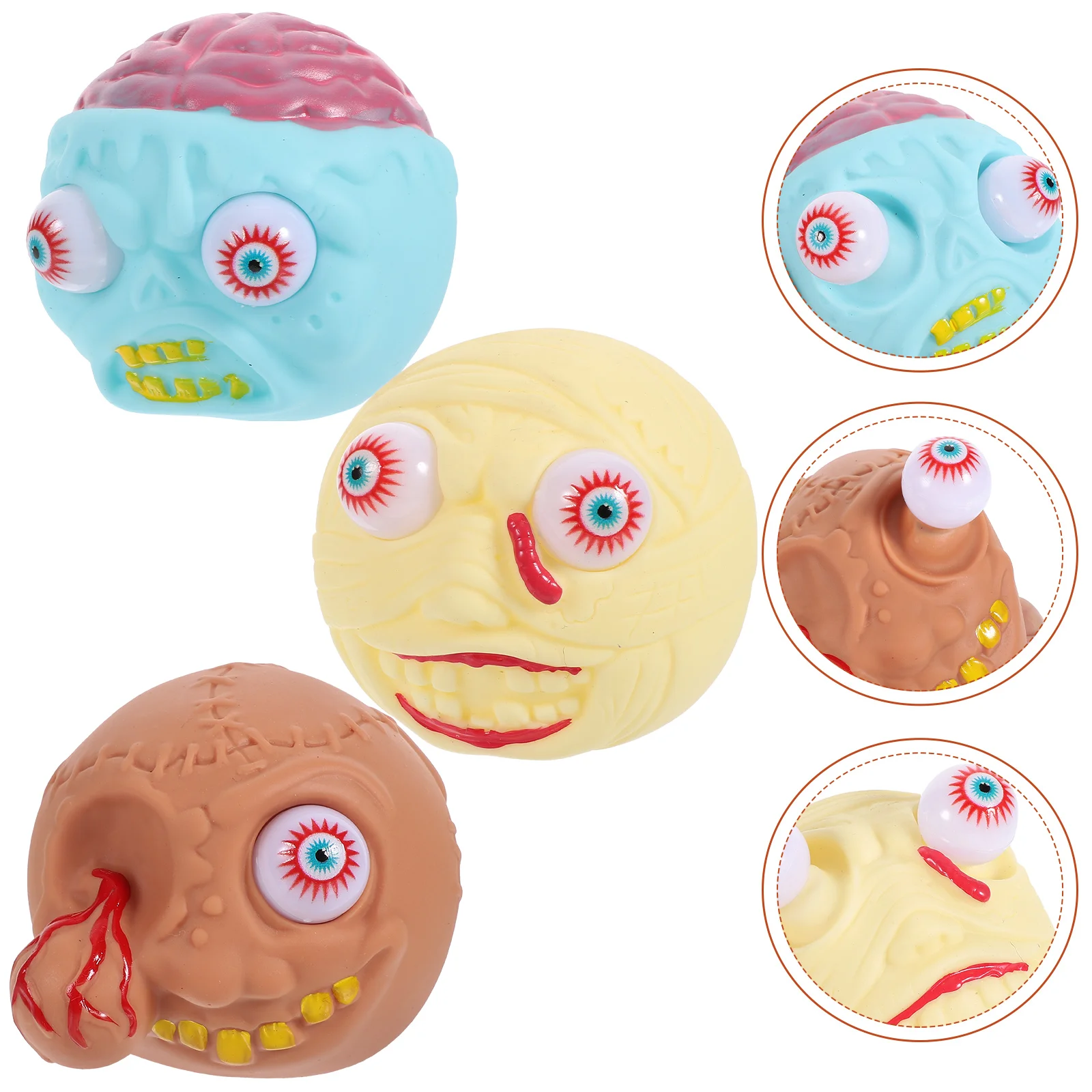 3 Pcs Halloween Skull Toy Hand Sensory Ball Squeeze Decor Stretchy for Gift Decoration