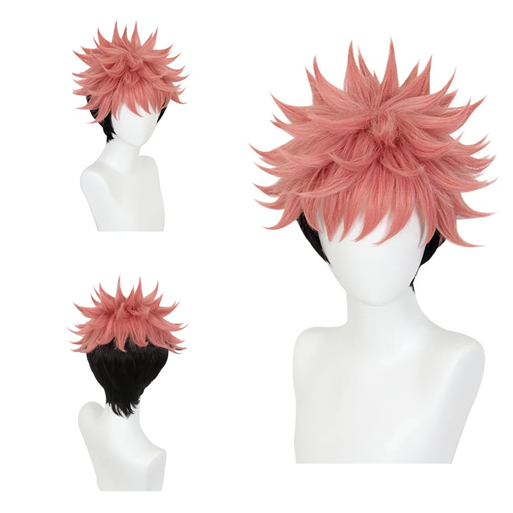 عالية الجودة أنيمي Jujutsu Kaisen Yuji Itadori ‌   شعر مستعار صناعي كوسبلاي 10 بوصة روز إنترانت شعر مستعار حريري عالي الحرارة منفوش