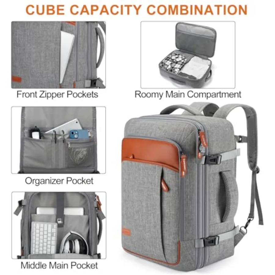 40L Expandable Carry On Travel Backpack with 4 Packing Cubes Flight Approved, Fits 17 inch Laptop, Water-resistant, Suitcase Ba view 4