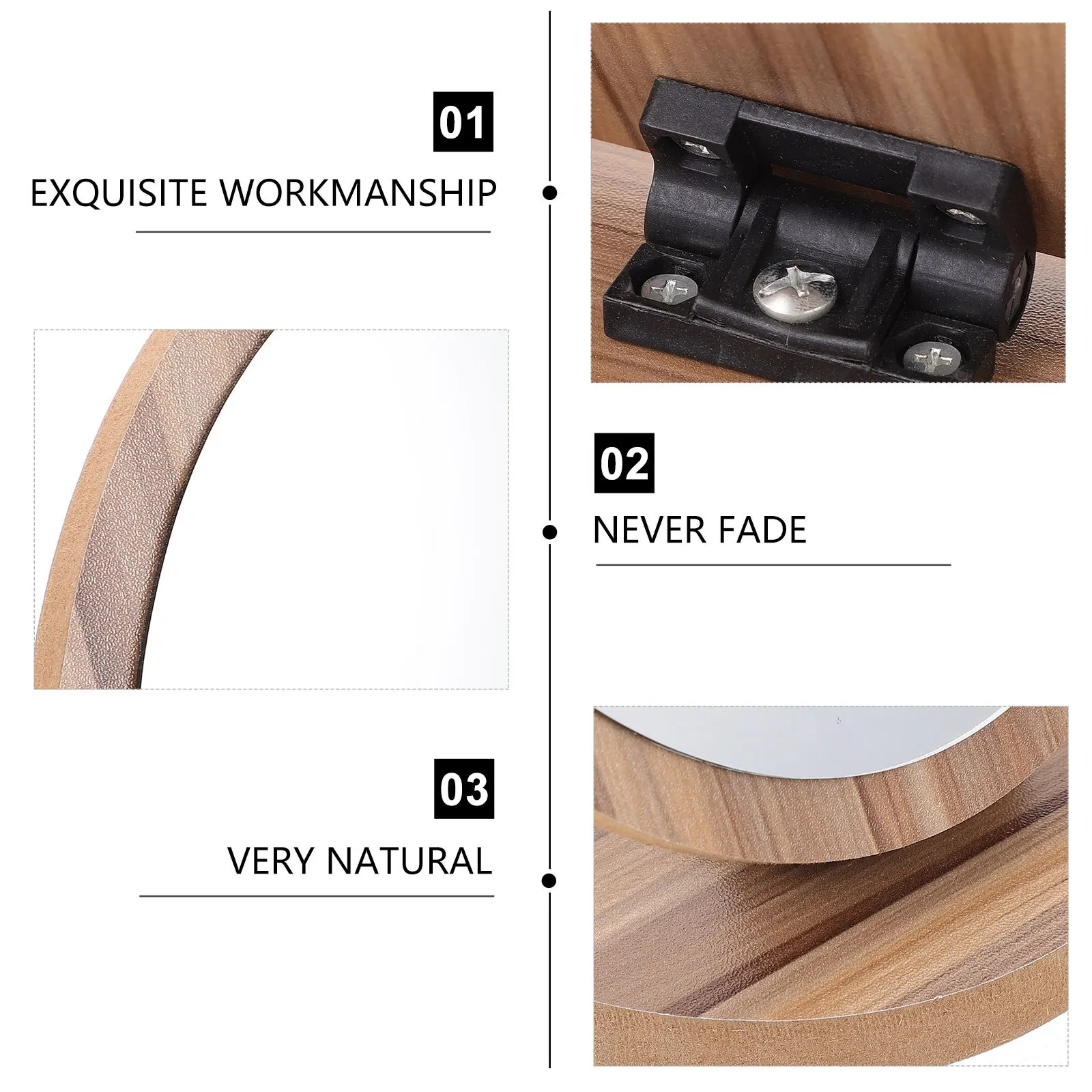 

Portable Wooden Tabletop Mirror High Definition Clear View Stable Base Elegant Design for Makeup Desk Desktop Mirror