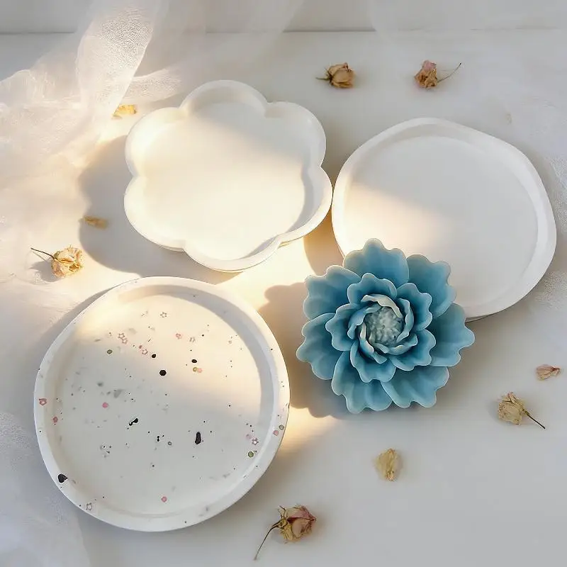 DIY Handgemachte Blumen-/Runde Form Tablett Silikonform Aufbewahrungstablett Gips Epoxidharz Formen Bastelzubehör Heimdekoration – Detail 9