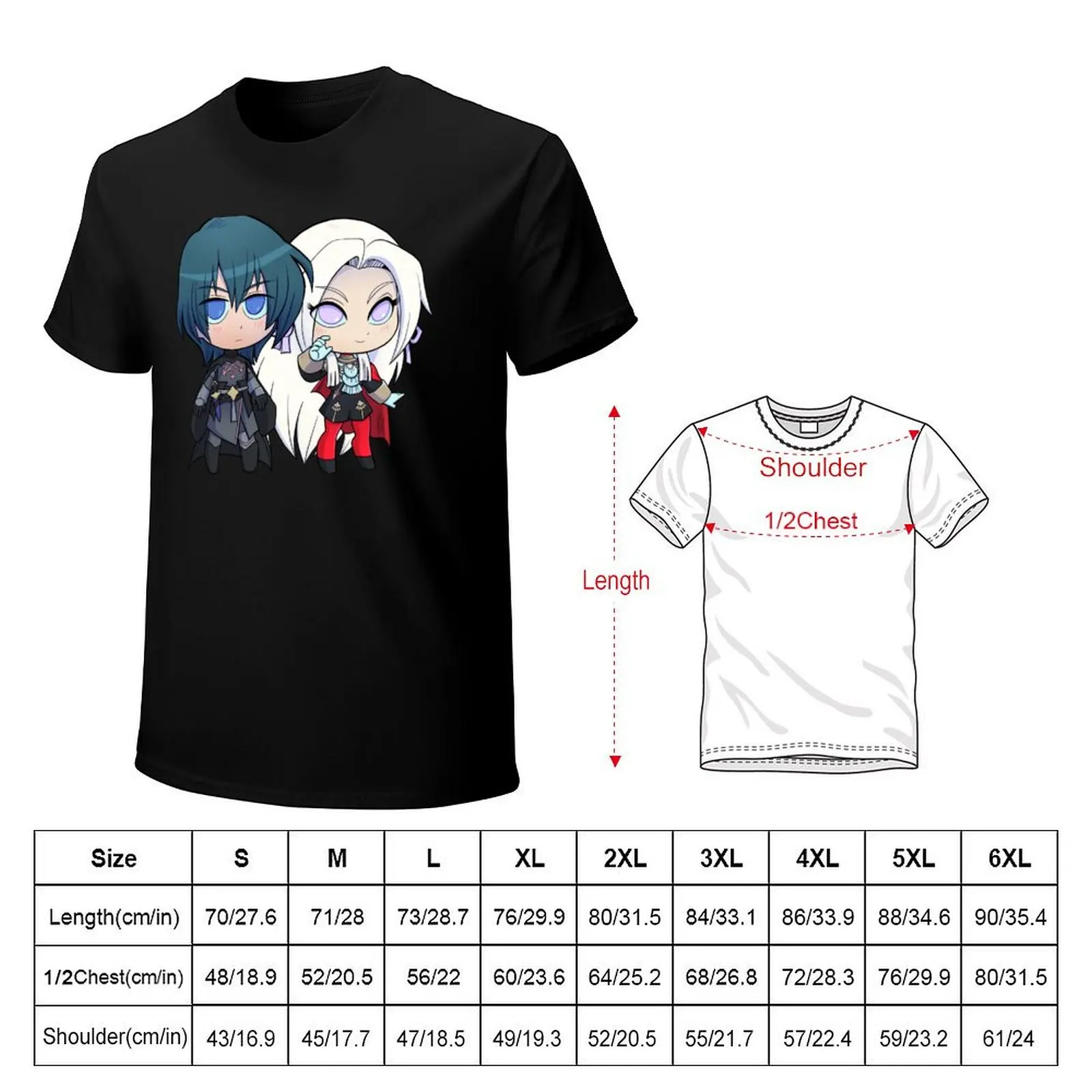 Byleth (M!Byleth) and Edelgard - Fire Emblem Three Houses - Chibi Cuties T-Shirt Soft Basic Cotton Short Sleeve Tee