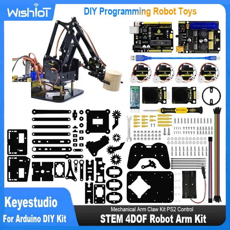 Keyestudio STEM 4DOF Robot Arm Kit Mechanical Arm Claw Kit PS2 Control For Arduino Robot Arm Kit DIY Programming Robot Toys