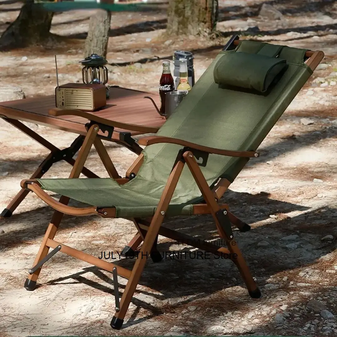 Chaise pliante de camping en plein air, inclinable portable, bois massif, pique-nique en plein air