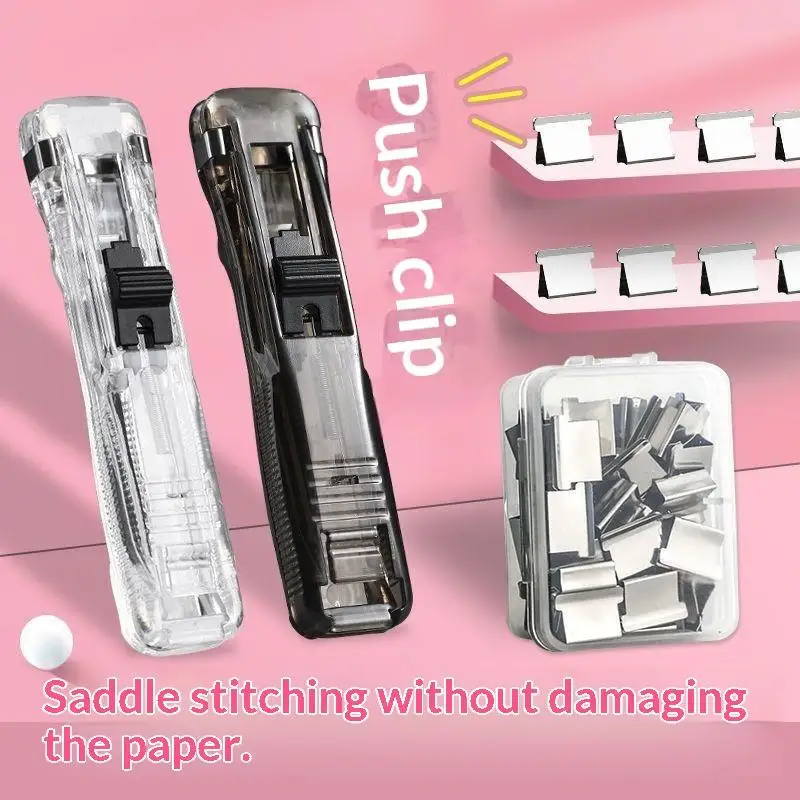 Portable Handheld Paper Clam Clip Dispenser Paper Clam Clip Dispenser With Paper Clam Clip Refills Mini Push Stapler Paper Clip