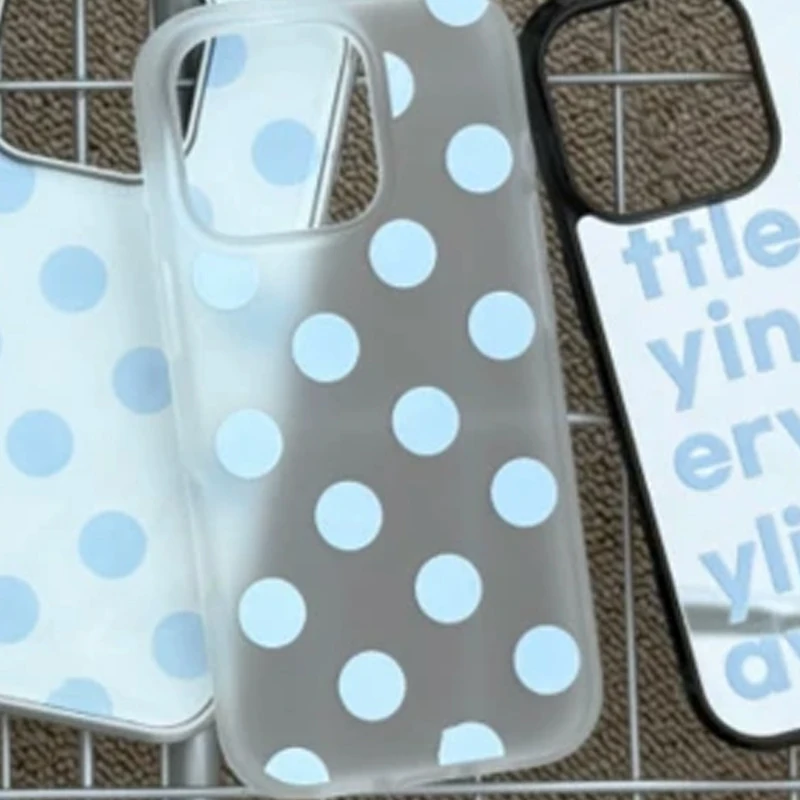 Korean Full Screen Blue Polka Dot Phone Case for iPhone 17 16 15 14 13 12 11 PRO MAX 17air 16e MINI XR XS 7 8 PLUS Matte Cover - view 6