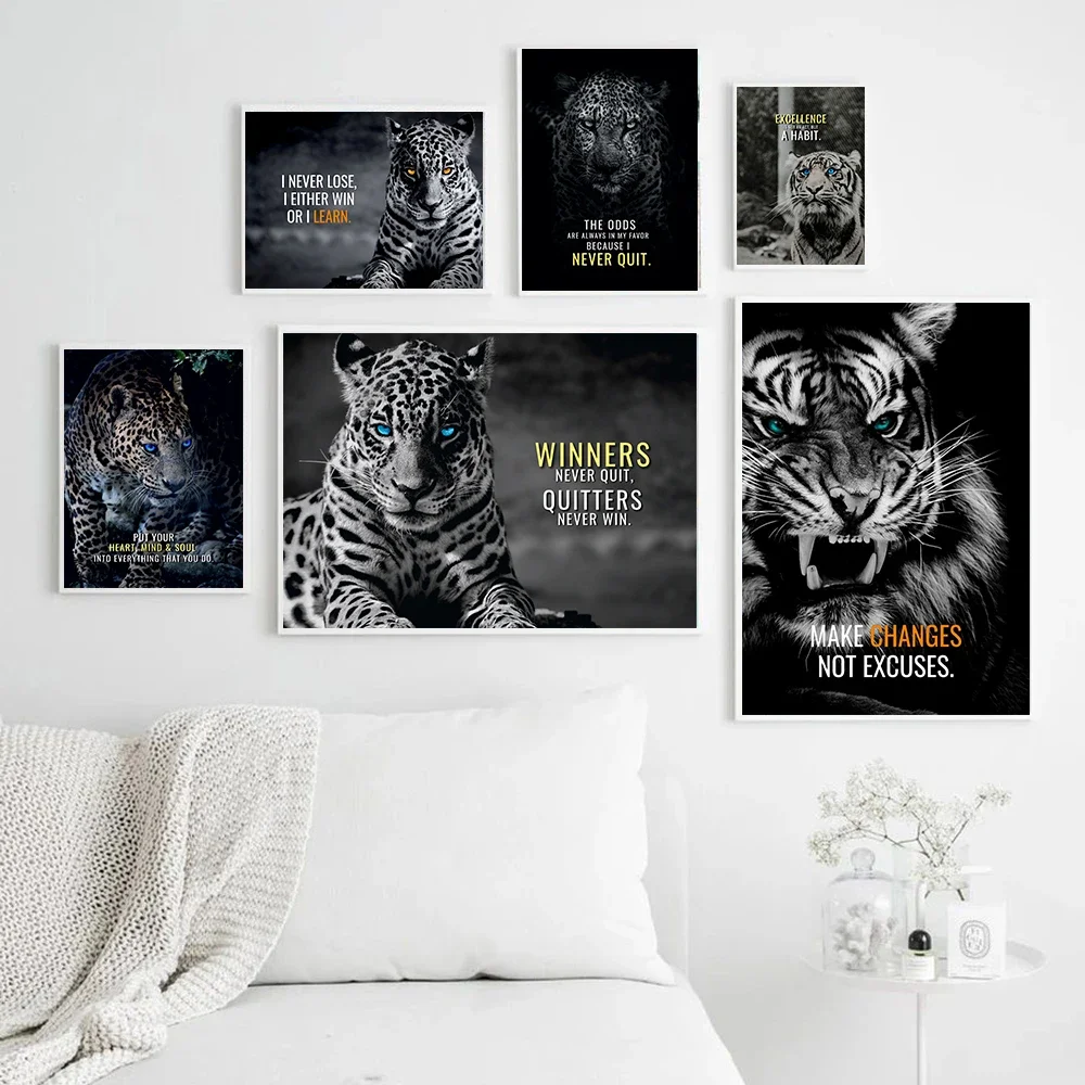 عبارات تحفيزية النمر الأسد ليوبارد النسر المشارك طباعة كلمات ملهمة الرسم على لوحات القماش الجدارية مكتب ديكور ديكور المنزل #3