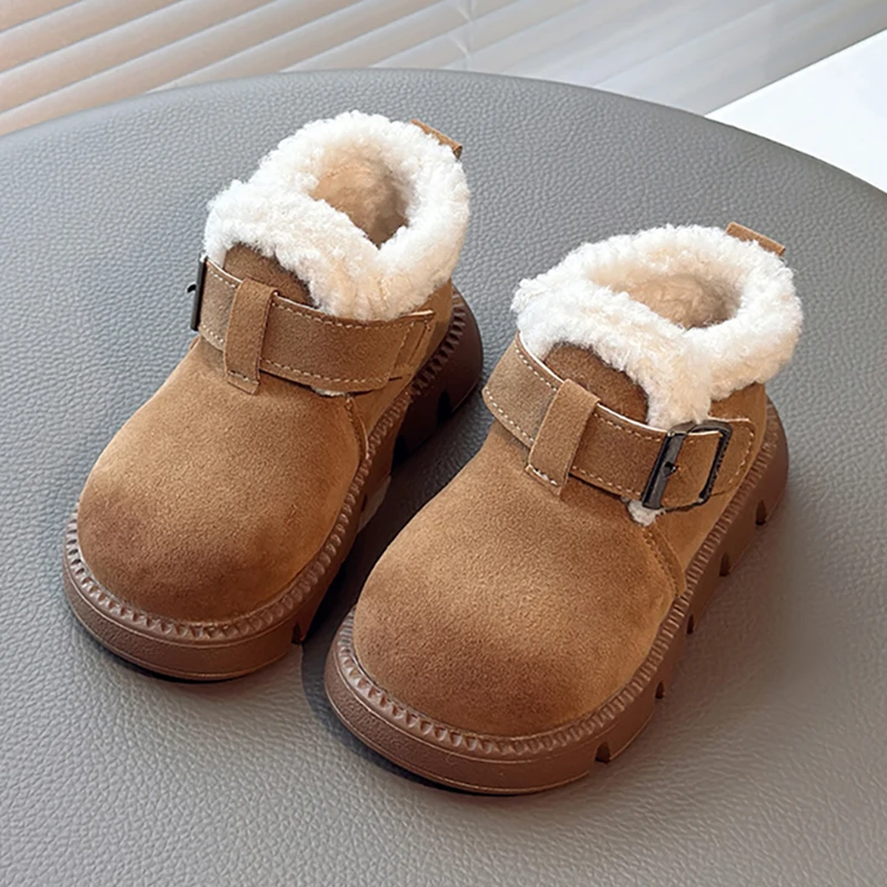 

Зимние сапоги из искусственного меха для детей, толстые теплые хлопковые теплые ботинки, винтажные зимние сапоги для мальчиков и девочек, зимние детские плюшевые сапоги
