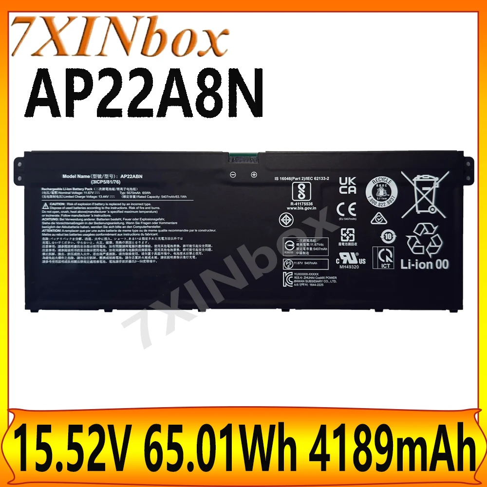 

7XINbox AP22ABN AP22A8N 15,52 В, 65 Втч, 5570 мАч, аккумулятор для Acer Swift Go 14 SFG14-71 SFG14-41 16 SFG16-71 TRAVELMATE P6 TMP614
