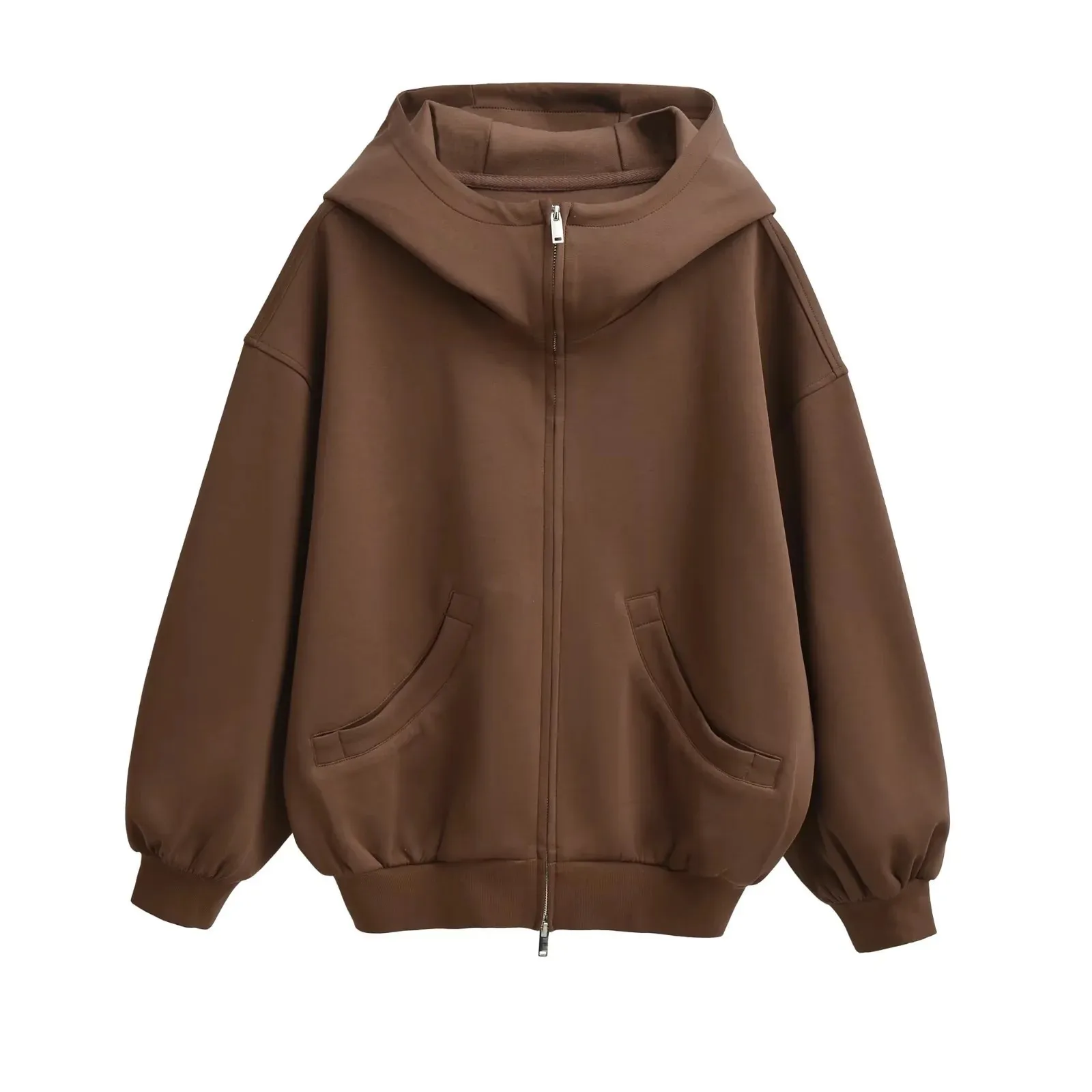 Casual Fashion Style High Street Hooded Sweatshirt For Women 2025 Autumn Winter New Lyocell Air Layer Loose Cardigan 1RW7