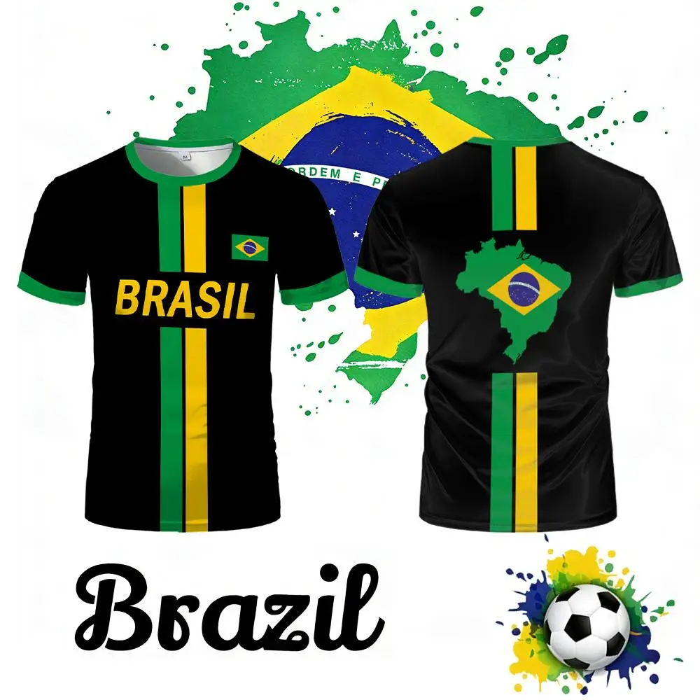 

New Brazil Flag 3D Printed T-shirt Men's Outdoor Sports Breathable Quick Drying Soccer Jersey Youth Football Training Uniform