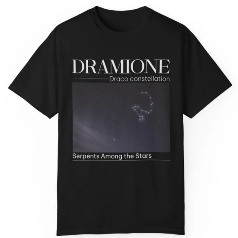

Хлопковая футболка Draco Constellation Dramione с ручным управлением, волшебник School Fanfiction Booktok Merch Dark Academia, одежда для чтения, подарок