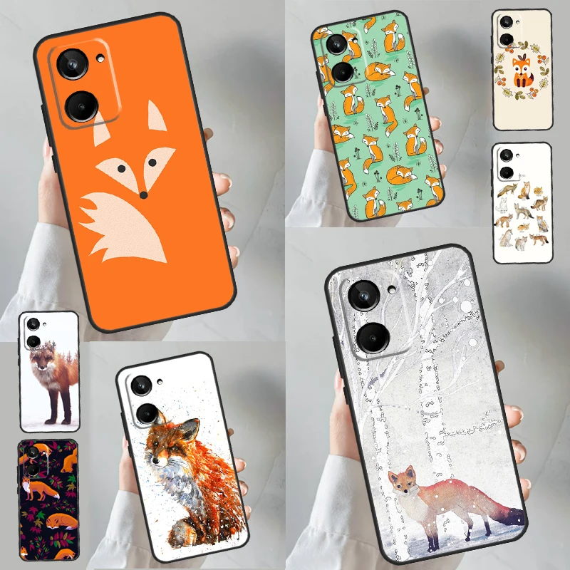 Funda con patrón de zorro para Realme, 11, 8, 9, 10 Pro Plus, GT Neo 5, 3T, 2T, C11, C21, C25, C21Y, C31, C30, C33, C35, C55