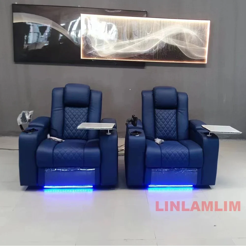 Linlamlim Dual Motors Leather Sofa with Electric Recliners, Massage, Refrigeration Cup Holders, USB and Storages for Living Room