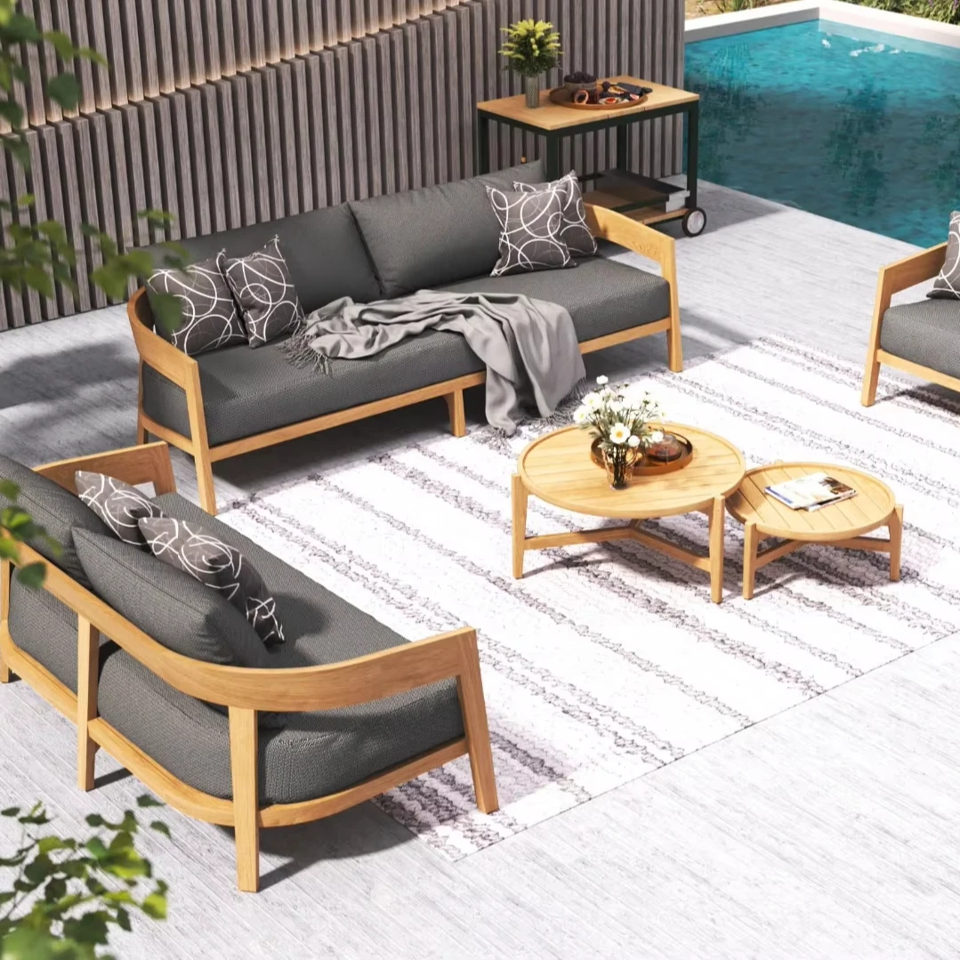 & Minimalist Leisure Outdoor Furniture Teak Frame Sofa Set Patio Restaurant Teak Sofa Set