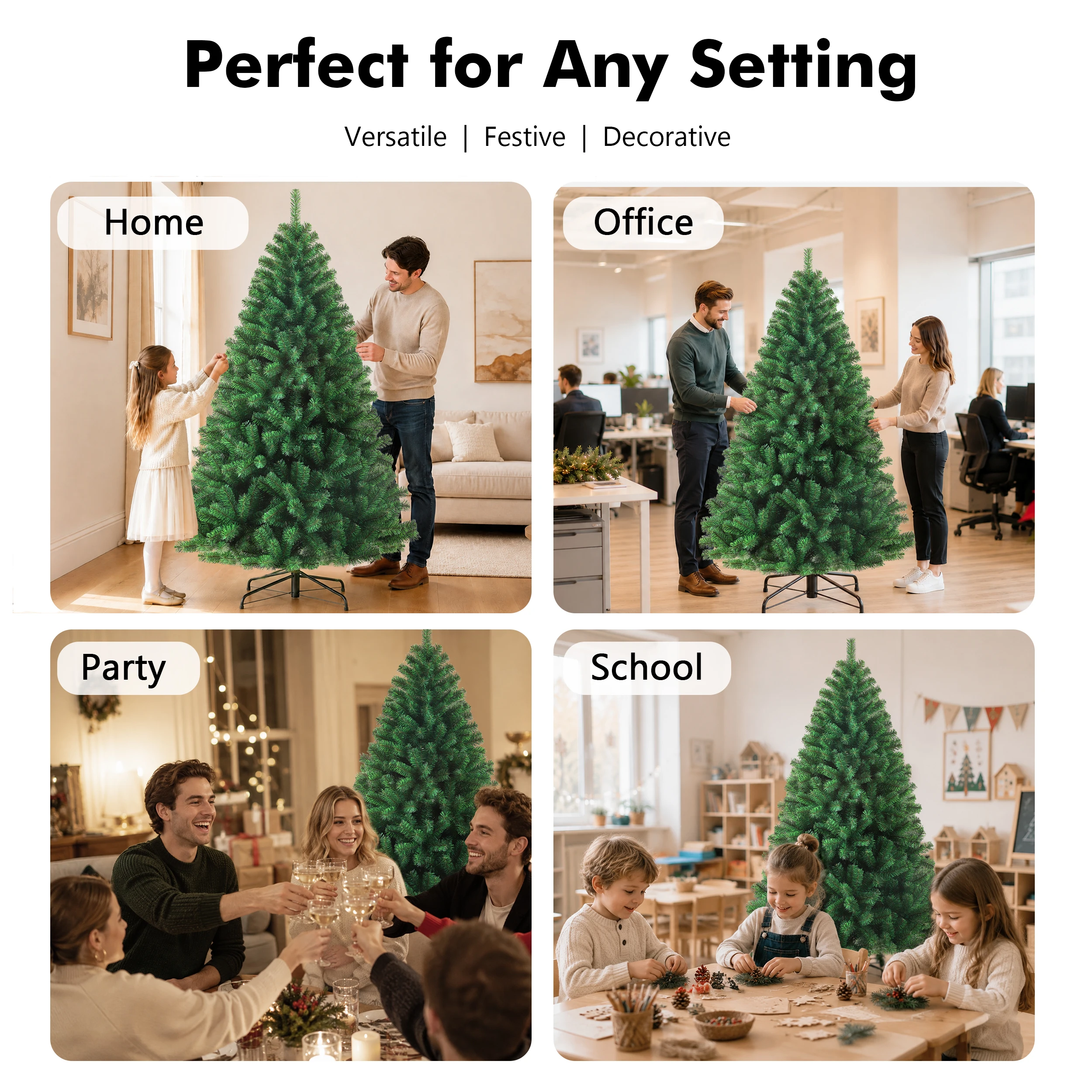 180/210 cm PVC-Weihnachtsbaum mit dichten, realistischen grünen Zweigen, vollständig formbar und mit stabilem Metallständer, wiederverwendbare Weihnachtsdekoration für Zuhause, Büro, Schule, Partys, Weihnachts- und Winterfestdekoration im Innenbereich – Detail 7