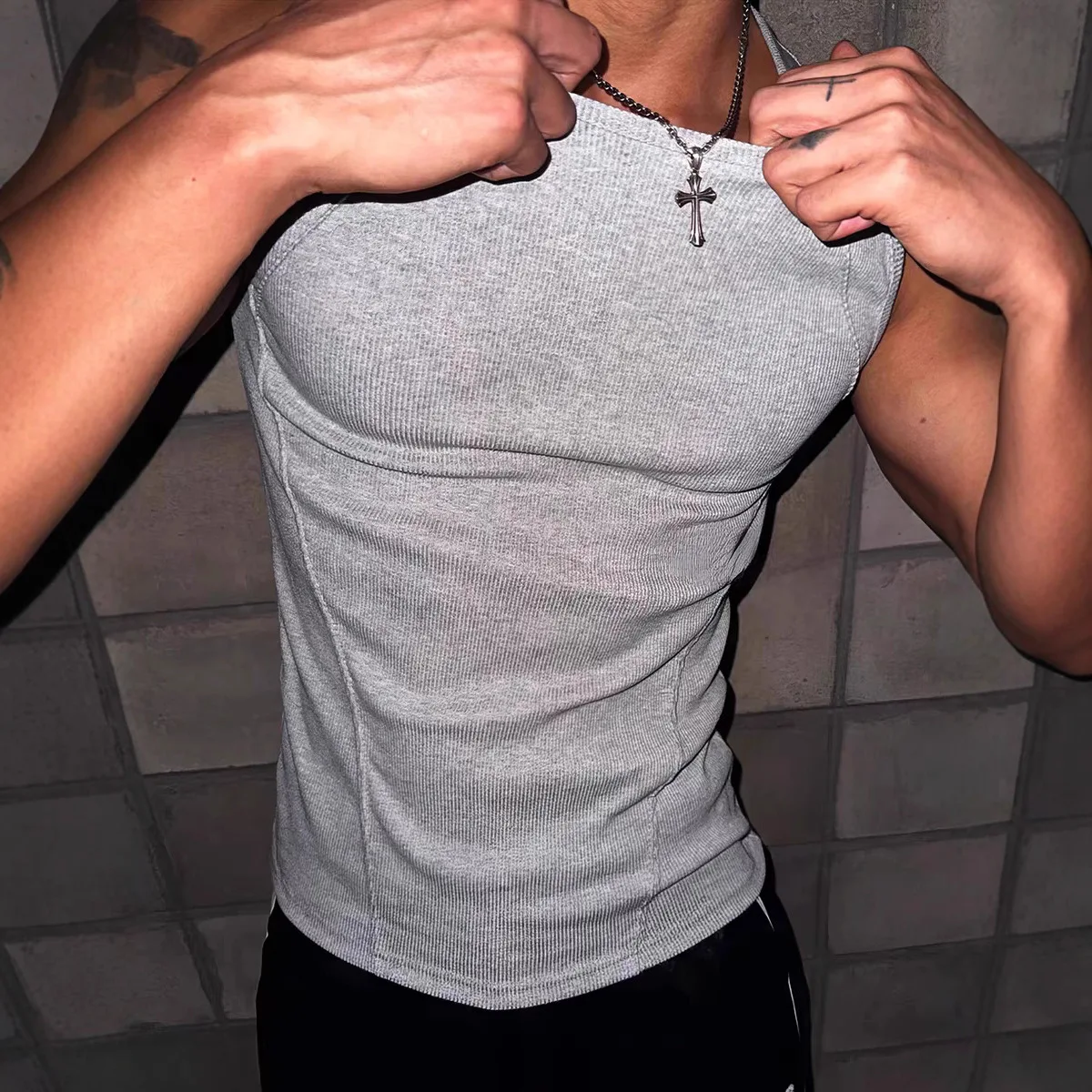 American Hardcore Combed Cotton High-Stretch Sleeveless Tank Top Men's Fitness Casual Top