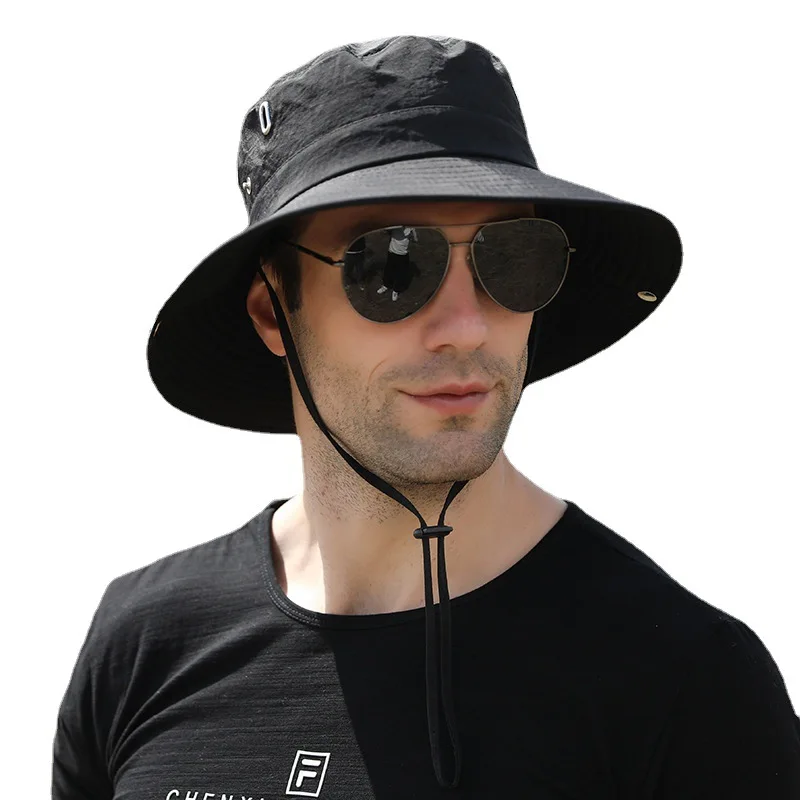 Outdoor Men's  Big Edge Face Covering Fishing  Foldable Hiking Waterproof Breathable Bucket Hat Wholesale