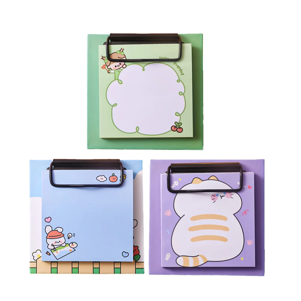 3 Pcs Time Management Notepad Clipboard Memo Pads Cartoon Cute Binder Labeling Stickers