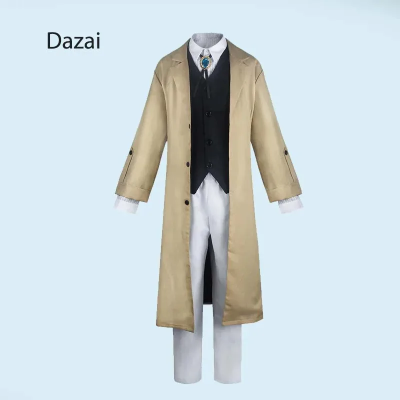 

Anime Dazai Osamu Cosplay Bungo Stray Dogs Detective Long Coat Suit Outfits for Halloween Dazai Cosplay Costume