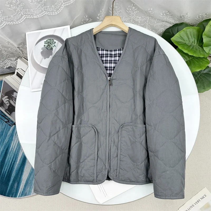 

Duck down Jacket Women's Loose V-Neck Quilted White Duck Feather Warm Winter Coat Stylish Autumn New Arrival