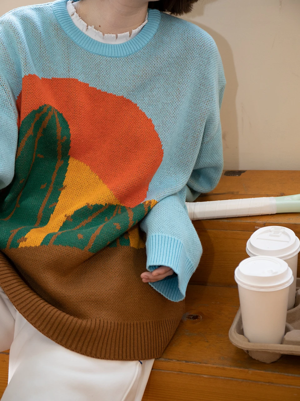 

IMYUI Vintage Color Blo Woolen Knitted Casual Loose Sweater round Ne Long Sve Polyester Fiber 40% Wool 20% Acrylic 20%