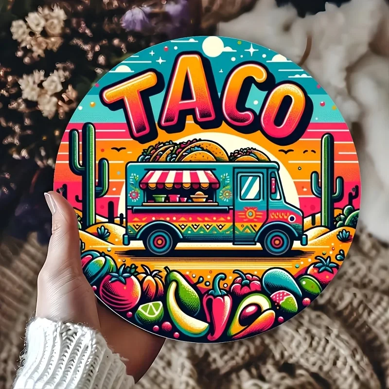 1pc Taco-themed Round Metal Wall Decor Featuring Taco, Tortilla, and Salsa Designs. Made from Durable Iron Tortilla Sign Materia