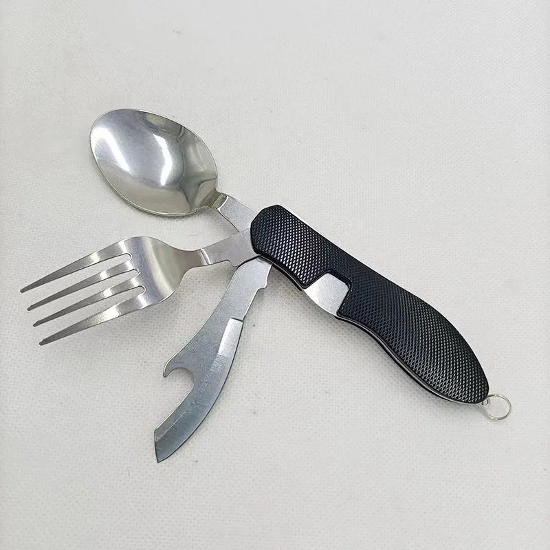 Best selling outdoor portable folding multifunctional tableware stainless steel spoon fork camping kitchen outdoor Best