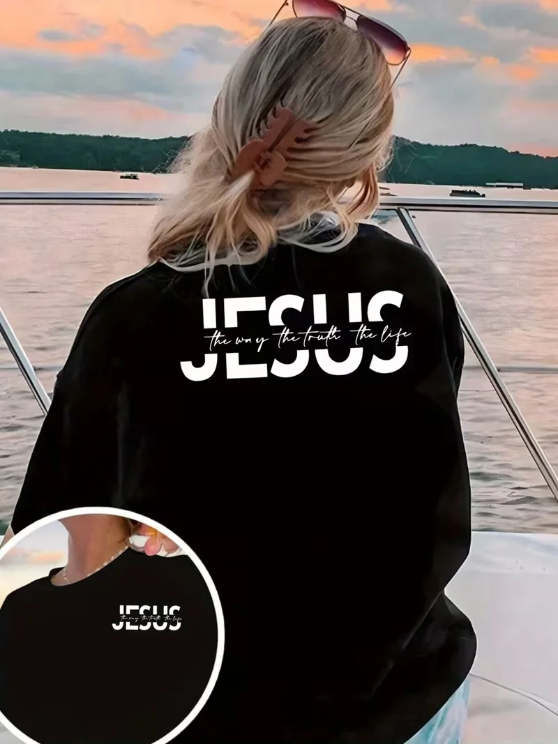 Religious Faith Print T-shirt Jesus The Way The Truth The Life Design Short Sleeve Round Neck Casual Tops Fashion Streetwear