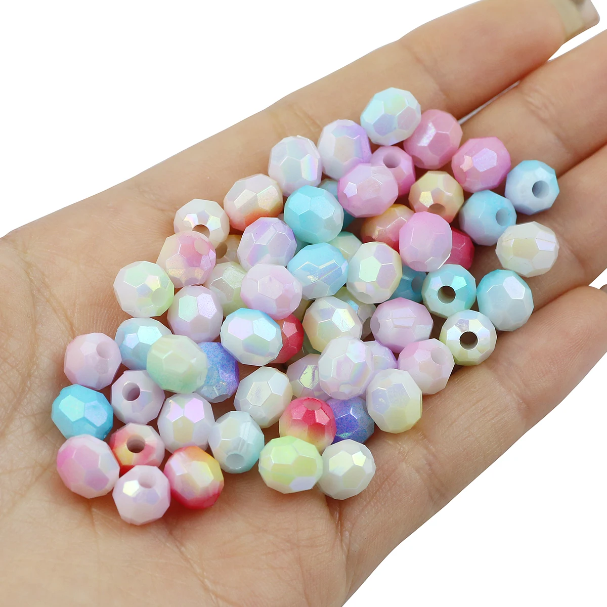 100/200/400pcs Gradient Mixed Colour Faceted Round Beads Spacer Loose Beads For Bracelet Necklace Accessory DIY Jewelry Making