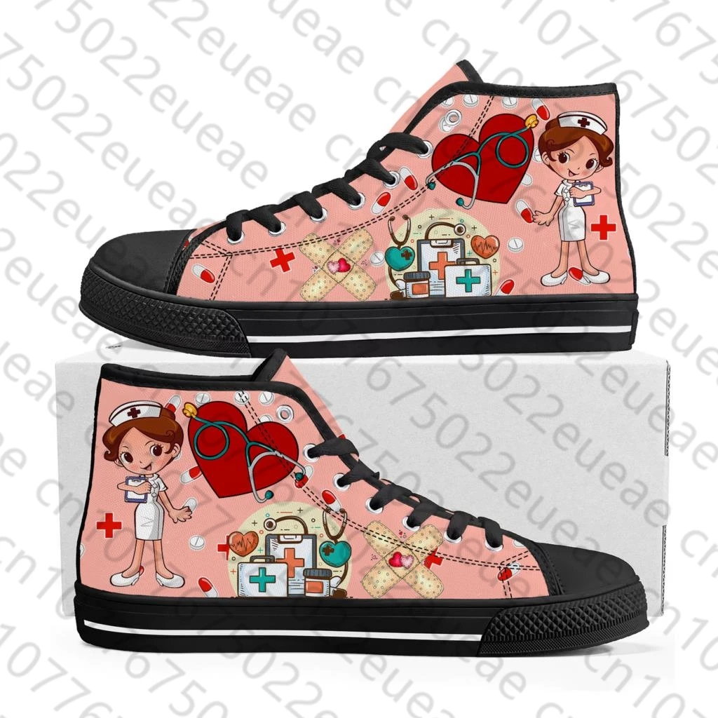 Cute Cartoon Nurse Doctor Medical High Top Sneakers Mens Womens Teenager Canvas Sneaker couple Casual Shoe Customize Shoes