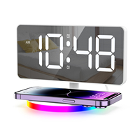 ORIA Digital Alarm Clock Wireless Charger Station Clock with RGB Atmosphere Night Light Mirror LED Alarm Clock Newest