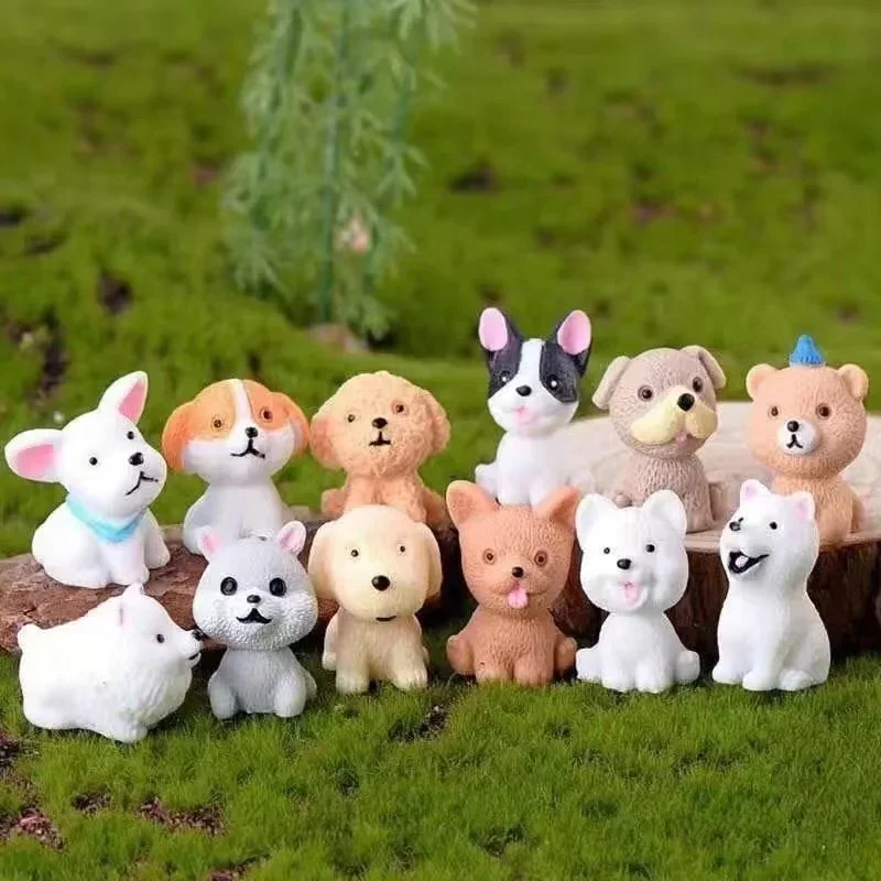 12 buah Resin Mini patung miniatur anjing kerajinan terarium hewan realistis untuk aksesoris taman peri