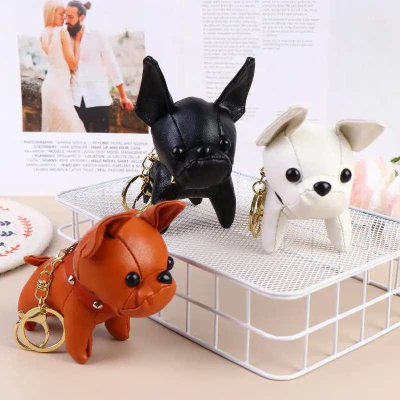 【IIOO】Kawaii Cute Chubby PU Leather Keychain Pendant French Bulldog Charm Dog Dolls Gift Bag Hanging Decor