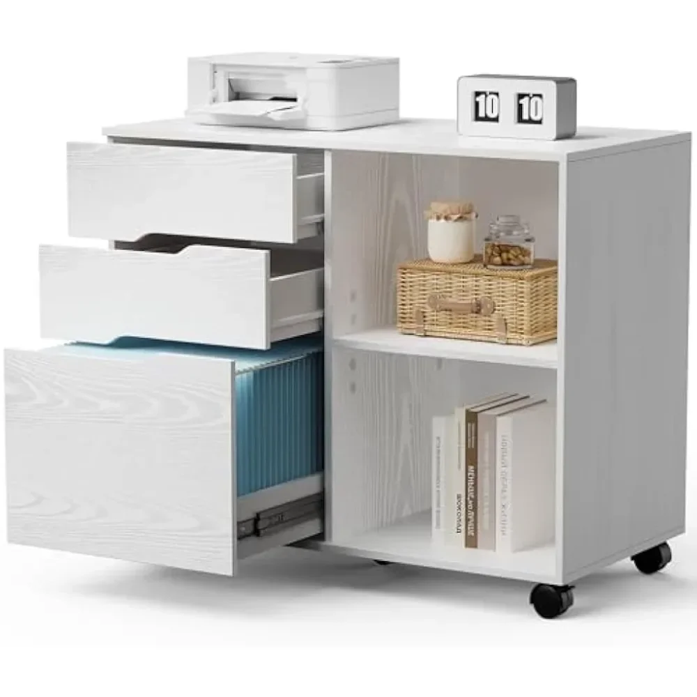 

Free Shipping Drawers Cabinet Mobile Lateral File Cabinet Printer Stand With Open Storage Shelves for Home Office White Cabinets