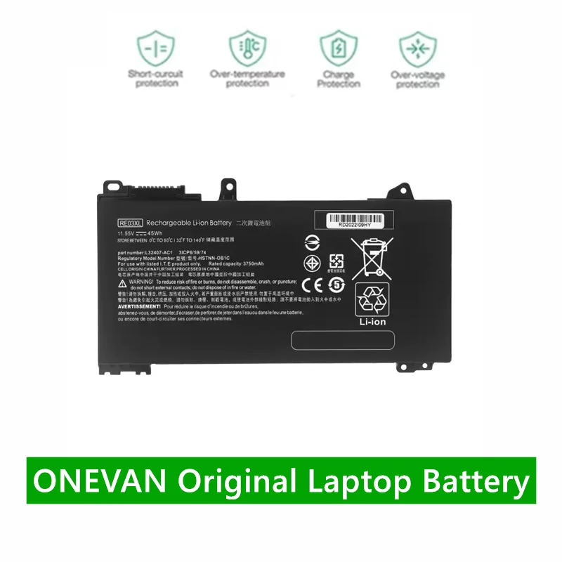 ONEVAN RE03XL Laptop Battery For HP ProBook 430 440 445 450 455 G6 G7 HSTNN-DB9A HSTNN-OB1C HSTNN-UB7R L32407-AC1 L32407-2B1