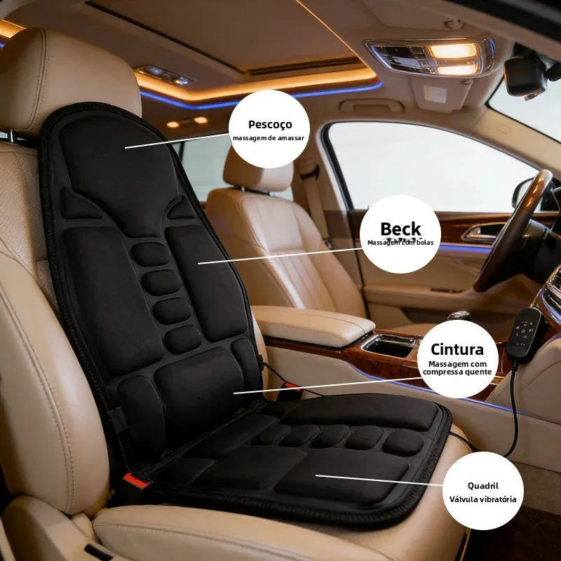 Almofada de Massagem para Carro Multifuncional, Combina Vibração para Pescoço e Cintura, Almofada de Assento com Aquecimento Elétrico para Massagem Corporal Completa