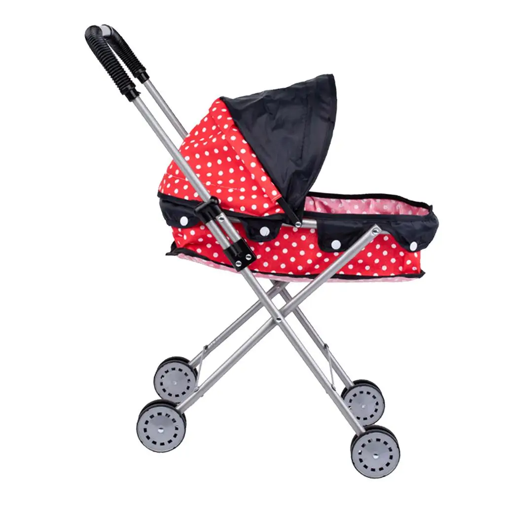 Portable Dotted Push Stroller with 4 Swivel Wheels for Mellchan Doll Toys