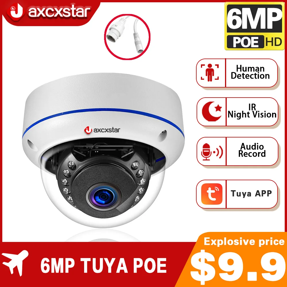 

TUYA 6MP IP Camera Outdoor Motion Detection CCTV Metal White Dome IP66 Waterproof POE Video security protection Day& Night Cam