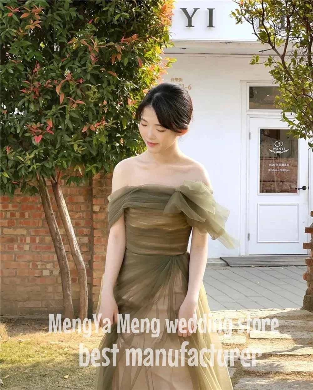 ZHUISHU ปิดไหล่ Dark สีเขียว Tulle Fairy ชุดราตรีเกาหลีงานแต่งงานถ่ายภาพที่กําหนดเอง Mermaid Party อย่างเป็นทางการ Prom Gowns