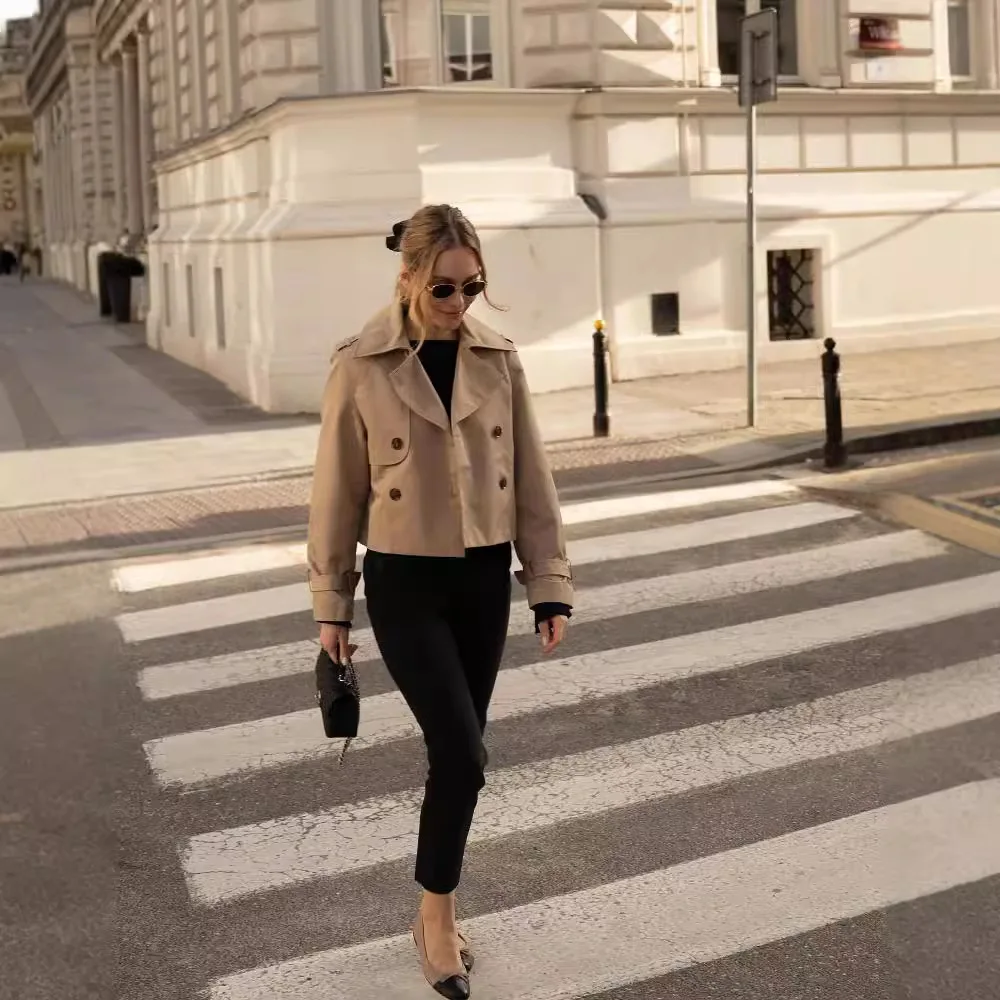 

Autumn Cross-Border Casual Long Coat Double-Breasted Women's Faion Top ort Outerwear Princ Sve Other Pattern